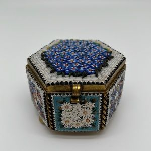 Vintage Floral Micro Mosaic Trinket Box